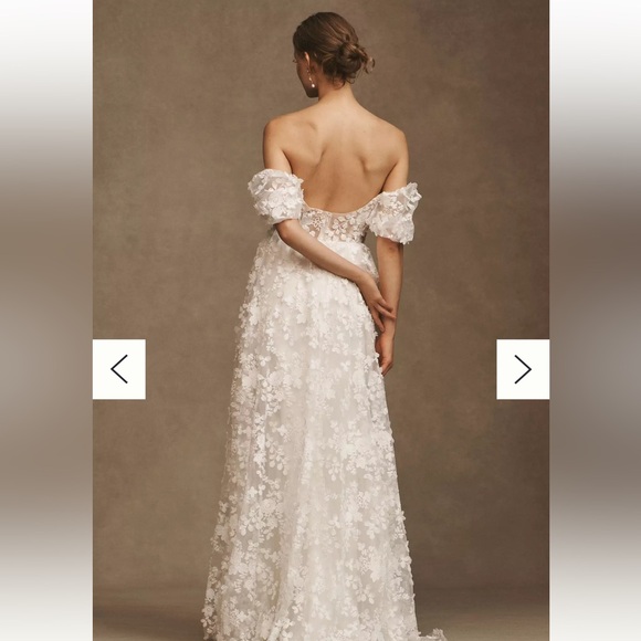 Willowby by Watters Lilia Puff-Sleeve Lace Empire Wedding Gown - Picture 3 of 12